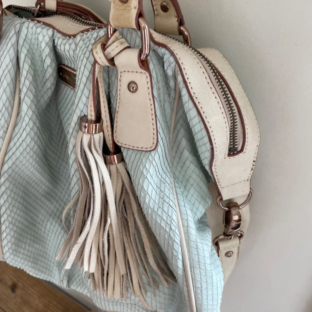 Cynthia Rowley Mint Green Scales Leather Satchel Crossbody Bag with‎ Tassel